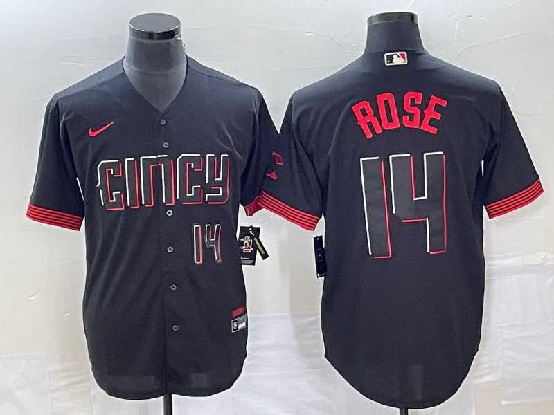 Mens Cincinnati Reds #14 Pete Rose Number Black 2023 City Connect Cool Base Jersey
